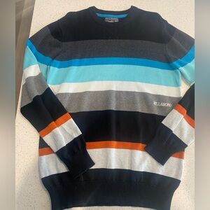 Rare Billabong Men's Large Crewneck Striped Sweater - Blue, Gray, Orange